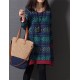 Casual/Daily / Plus Size Cute Dress Round Neck Above Knee Long Sleeve Blue Cotton / Linen Spring / Fall / Winter Inelastic Medium