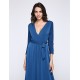 Women's Party/Cocktail Plus Size Plus Size Dress,Solid V Neck Midi Long Sleeve Blue Spandex Fall