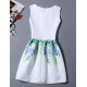 Women's Cute Floral A Line Dress,Round Neck Mini Polyester