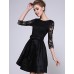 Women's Party/Cocktail / Plus Size Sophisticated Lace / Little Black / Skater Dress,Solid Round Neck Above Knee ? Sleeve BlackPolyester /