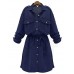 Women's Plus Size Street chic Loose Dress,Solid Shirt Collar Above Knee Long Sleeve Blue Spandex Summer