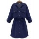 Women's Plus Size Street chic Loose Dress,Solid Shirt Collar Above Knee Long Sleeve Blue Spandex Summer