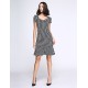 Women's Vintage / Simple Houndstooth Ruffle Slim Fishtail Plus Size / Sheath Dress,Square Neck Knee-length