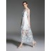 Women's Going out Sexy Swing Dress,Embroidered Round Neck Midi Sleeveless Blue / White Polyester Summer