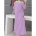 Women's Plus Size / Going out / Loose Dress,Solid Round Neck Midi ? Length Sleeve Red / Black / Purple Cotton / Linen