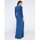 Women's Party/Cocktail Plus Size Plus Size Dress,Solid V Neck Midi Long Sleeve Blue Spandex Fall