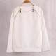 Women's Solid White Hoodies , Vintage Round Neck Long Sleeve